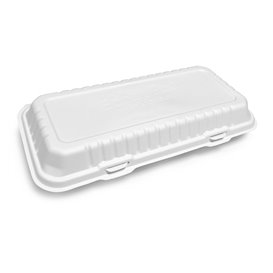 Sugarcane Hinged Container "Menu Box" White 32,4x15,3x6cm (50 Units)