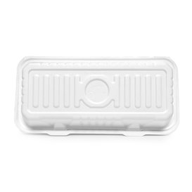 Sugarcane Hinged Container "Menu Box" White 32,4x15,3x6cm (50 Units)