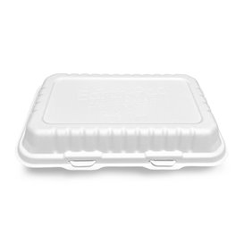 Sugarcane Hinged Container "Menu Box" White 25,5x15,5x6cm (250 Units)