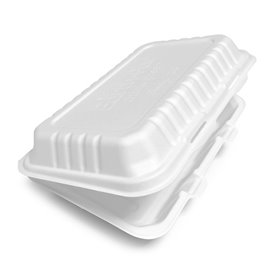 Sugarcane Hinged Container "Menu Box" White 25,5x15,5x6cm (50 Units)