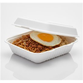 Sugarcane Hinged Container "Menu Box" White 20x16x7cm (50 Units)