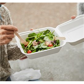 Sugarcane Hinged Container "Menu Box" White 20x16x7cm (50 Units)