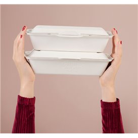 Sugarcane Hinged Container "Menu Box" White 32x15x6cm (50 Units)