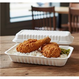 Sugarcane Hinged Container "Menu Box" White 32x15x6cm (50 Units)