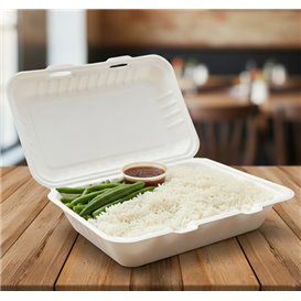 Sugarcane Hinged Container "Menu Box" White 26x16x6cm (50 Units)