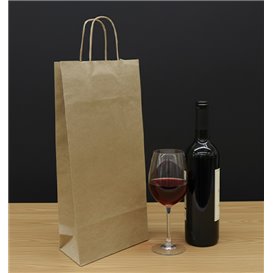 Paper Bottle Bag with Handles Kraft 115g/m² 18+8x39cm (25 Units) 