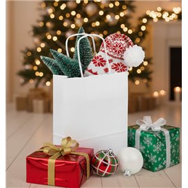 Paper Bag with Handles Kraft White 90g/m² 18+8x24cm (250 Units)