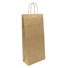 Paper Bottle Bag with Handles Kraft 115g/m² 18+8x39cm (25 Units) 