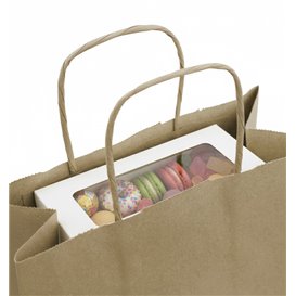 Paper Bag with Handles Kraft Brown 115g/m² 22+10x27cm (250 Units)