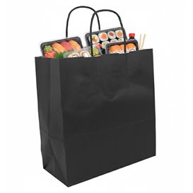 Paper Bag with Handles Kraft Black 100g/m² 22+10x27cm (25 Units)