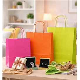 Paper Bag with Handles Green 90g/m² 22+10x27cm (250 Units)