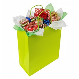 Paper Bag with Handles Green 90g/m² 22+10x27cm (25 Units)
