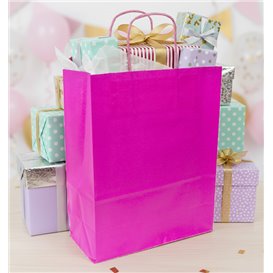 Fuchsia paper bag with handles 90g/m² 22+10x27cm (250 Units)