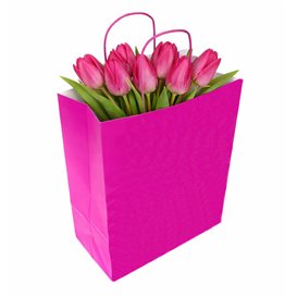 Fuchsia paper bag with handles 90g/m² 22+10x27cm (25 Units)