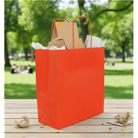 Paper Bag with Handles Kraft Red 90g/m² 22+10x27cm (25 Units) 