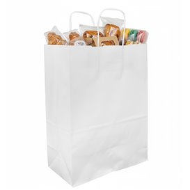 Paper Bag with Handles Kraft White 90g/m² 24+11x32cm (25 Units) 