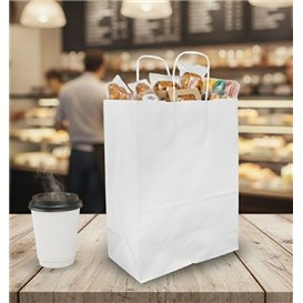 Paper Bag with Handles Kraft White 90g/m² 24+11x32cm (25 Units) 