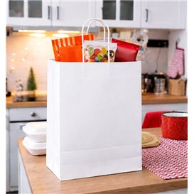 Paper Bag with Handles Kraft White 90g/m² 24+11x32cm (250 Units)