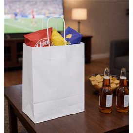 Paper Bag with Handles Kraft White 90g/m² 24+11x32cm (25 Units) 