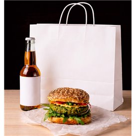 Paper Bag with Handles Kraft White 90g/m² 28+11x32cm (25 Units) 