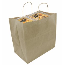 Paper Bag with Handles Kraft Brown 115g/m² 27+16x31cm (250 Units)