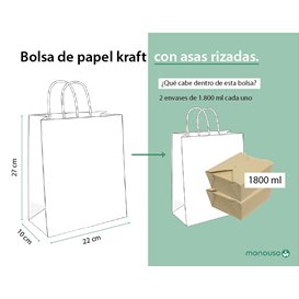 Paper Bag with Handles Kraft Brown 115g/m² 22+10x27cm (25 Units) 