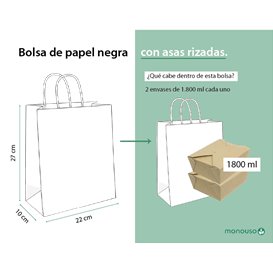 Paper Bag with Handles Kraft Black 100g/m² 22+10x27cm (250 Units)