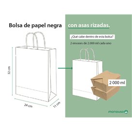Paper Bag with Handles Kraft Black 90g/m² 24x11x32cm (250 Units)