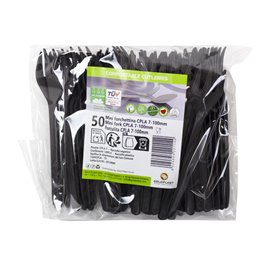 Plastic CPLA Appetizer Mini fork Black 10 cm (50 Units)