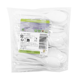 White CPLA Plastic Appetizer Small spoon 10 cm (50 Units)