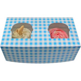 Paper Cupcake Box 2 Slots Blue 19,5x10x7,5cm (160 Units)