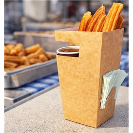 Paper Food Box for Churros with Cup Holder Kraft 7,8x7,8x17,9cm (500 Units)