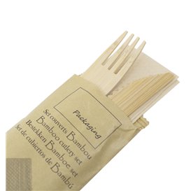 Bamboo Cutlery set Fork, Knife and Napkin 17cm (24 Units)