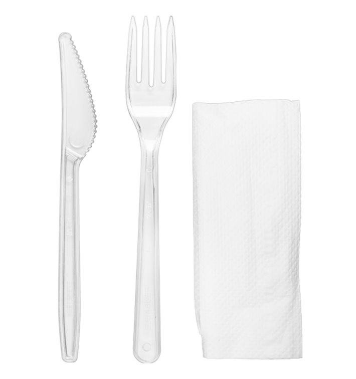 Reusable PS Cutlery Set Fork, Knife and Napkin (25 Units)