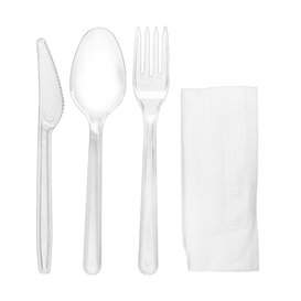 Reusable PS Cutlery Set Fork, Knife, Spoon and Napkin (25 Units)