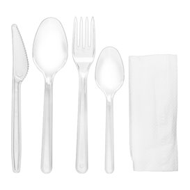 Reusable PS Cutlery Set Fork, Knife, Spoon, Teaspoon and Napkin (25 Units)