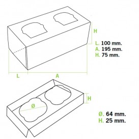 Paper Cupcake Box 2 Slot Blue 19,5x10x7,5cm (20 Units) 