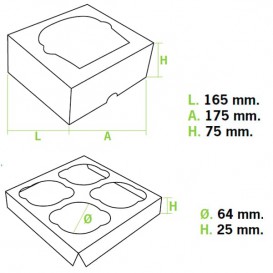 Paper Cupcake Box 4 Slots White 17,3x16,5x7,5cm (140 Units)