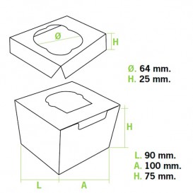 Paper Cupcake Box 1 Slot White 11x10x7,5cm (20 Units) 