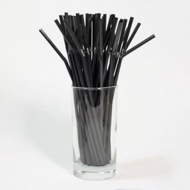 Plastic Straw Flexible PS Black Ø0,5cm 21cm (100 Units) 