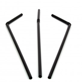 Plastic Straw Flexible PS Black Ø0,5cm 21cm (20000 Units)